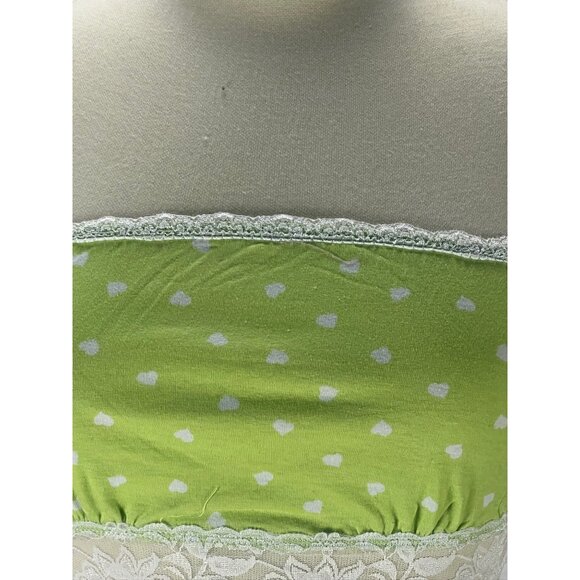 Bozzolo Polka Dot Lace Trim Tube Top M Green White Cotton Blend Stretch Resort - Picture 7 of 9